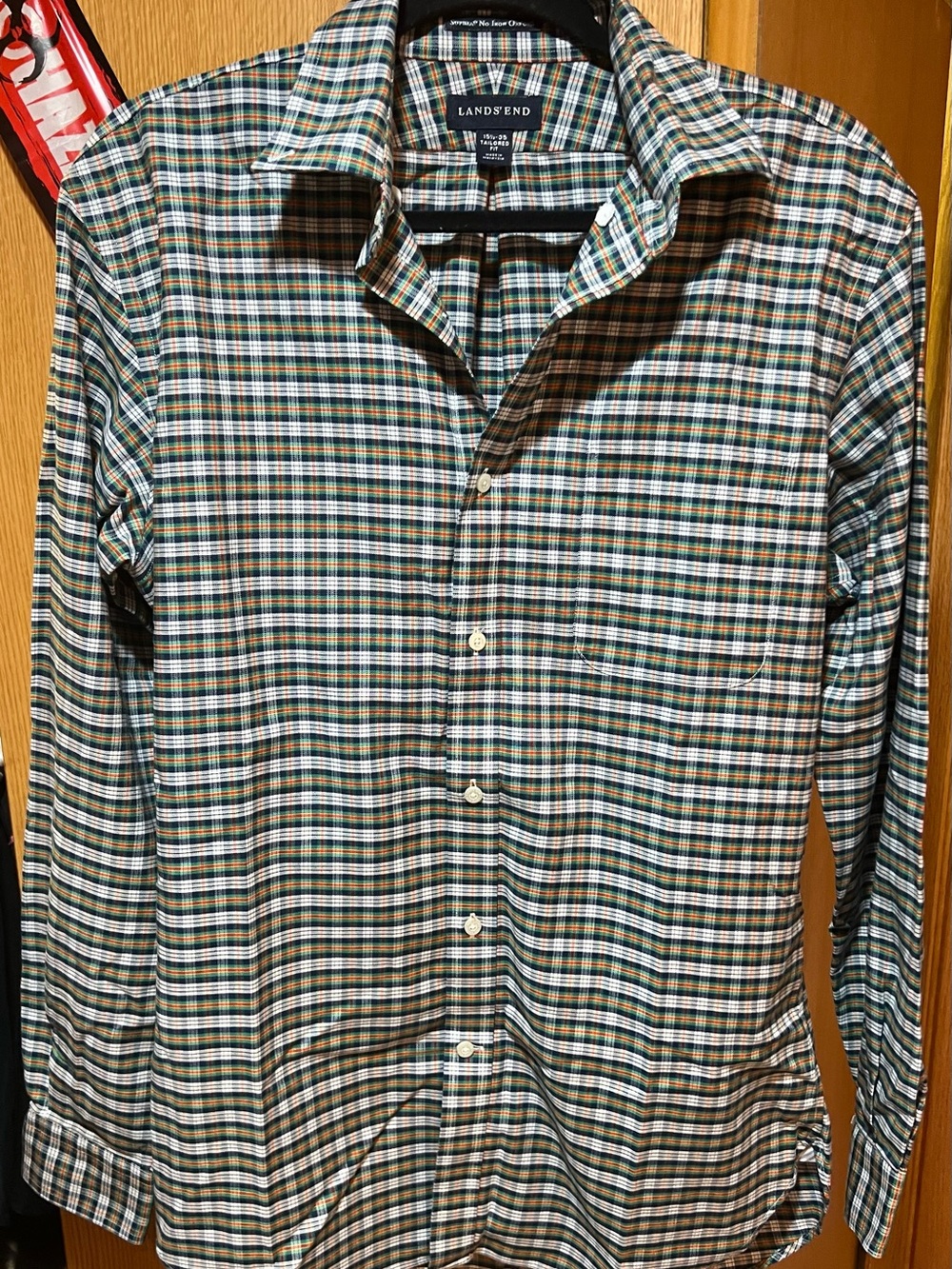 Lands' End Men's Green and Blue Plaid Button-Down Shirt